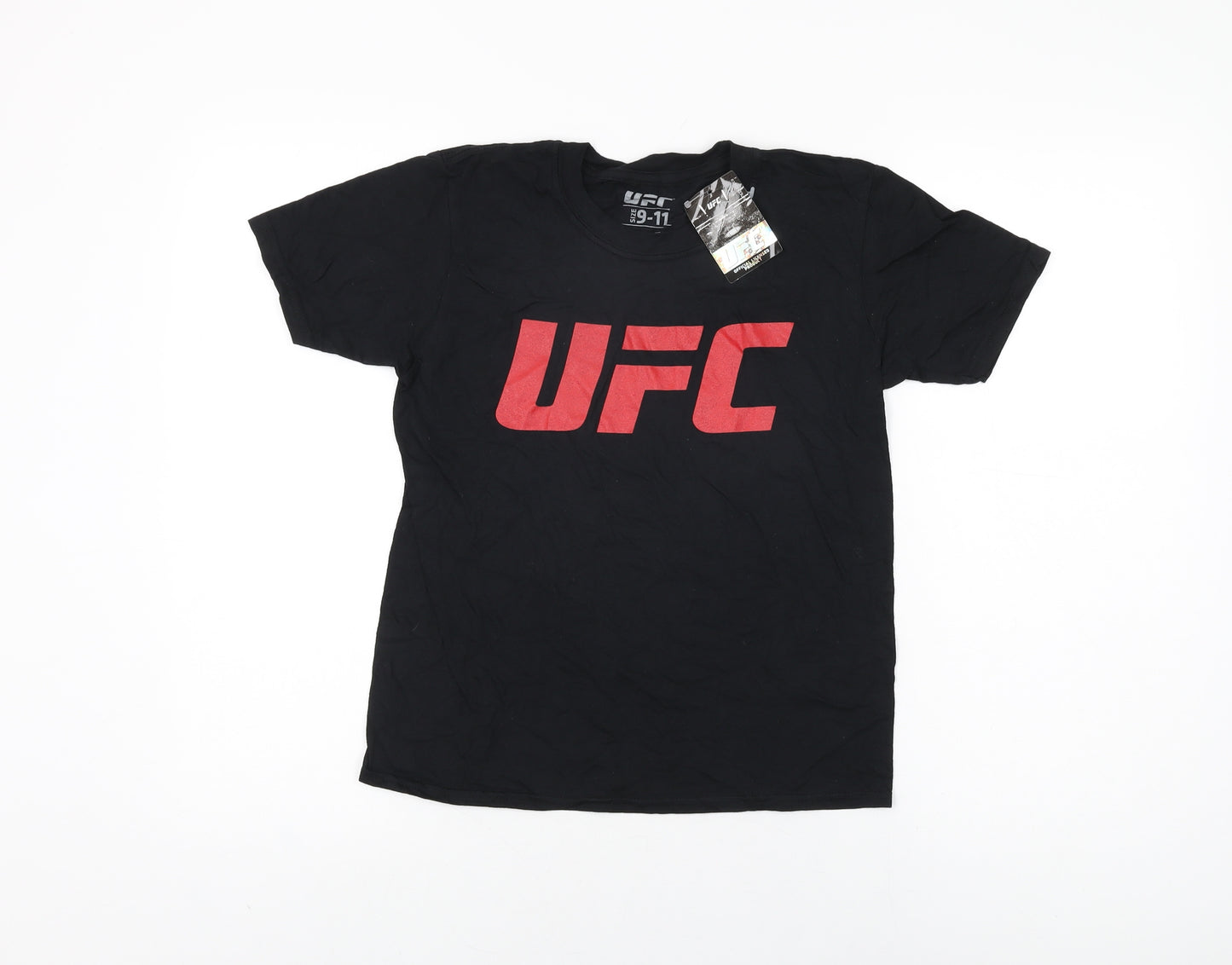 UFC Boys Black Cotton Basic T-Shirt Size 9-10 Years Round Neck Pullover