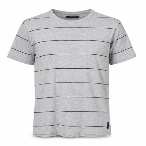 French Connection Mens Grey Striped Cotton T-Shirt Size L Round Neck