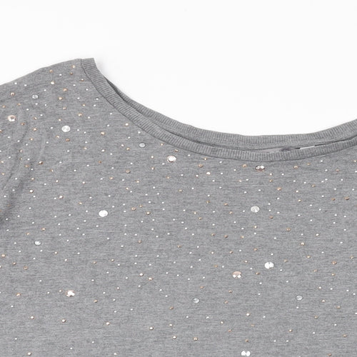 NEXT Womens Grey Viscose Basic T-Shirt Size 8 Round Neck