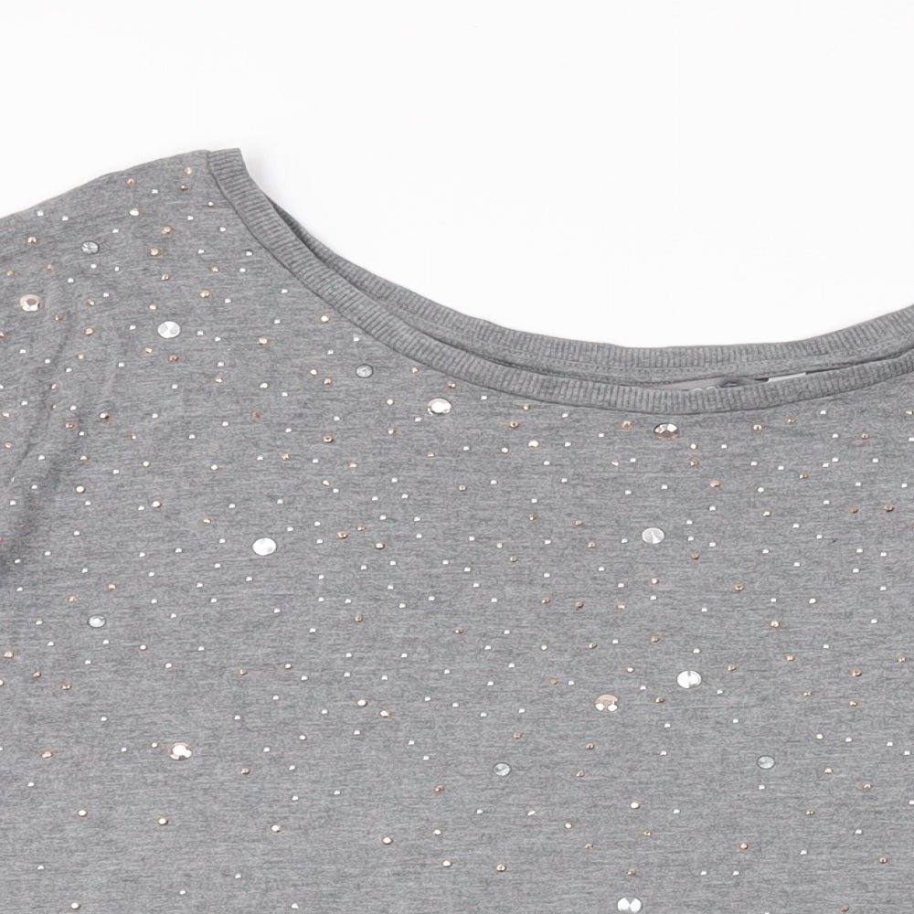 NEXT Womens Grey Viscose Basic T-Shirt Size 8 Round Neck