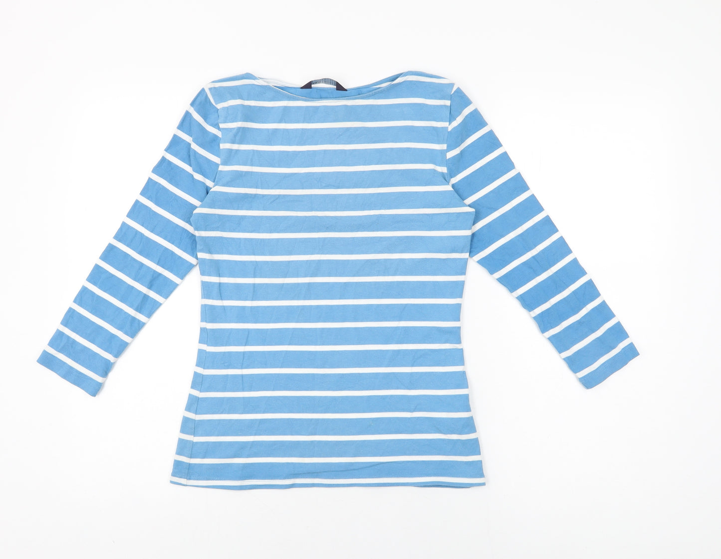 Marks and Spencer Womens Blue Striped Cotton Basic T-Shirt Size 8 Boat Neck