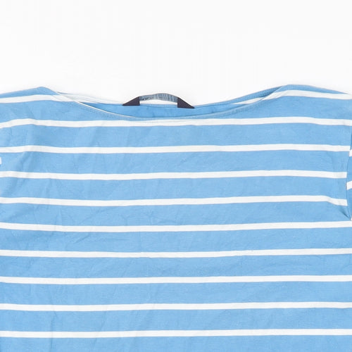 Marks and Spencer Womens Blue Striped Cotton Basic T-Shirt Size 8 Boat Neck