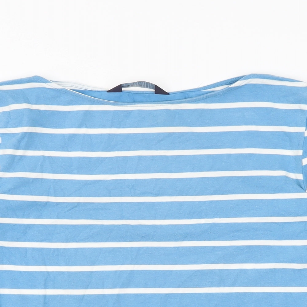 Marks and Spencer Womens Blue Striped Cotton Basic T-Shirt Size 8 Boat Neck