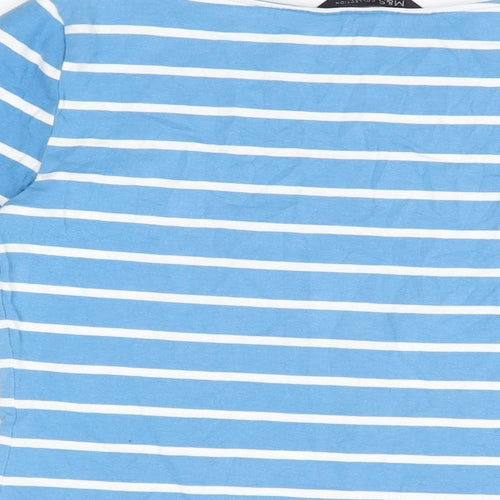 Marks and Spencer Womens Blue Striped Cotton Basic T-Shirt Size 8 Boat Neck