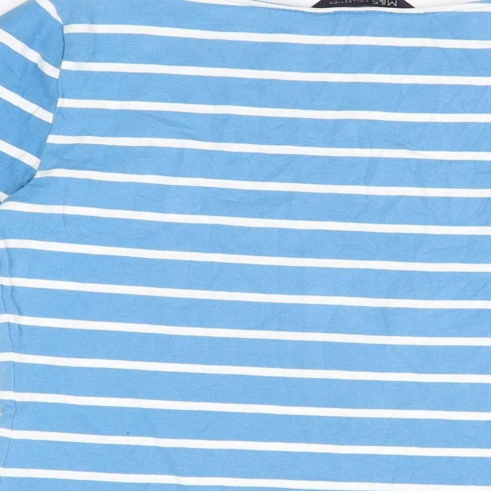 Marks and Spencer Womens Blue Striped Cotton Basic T-Shirt Size 8 Boat Neck