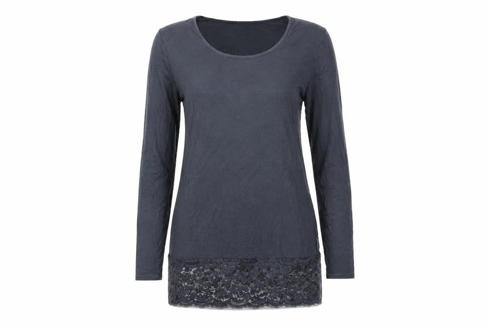 Front view of Zuppe women’s grey viscose basic t-shirt, size UK 14, round neck