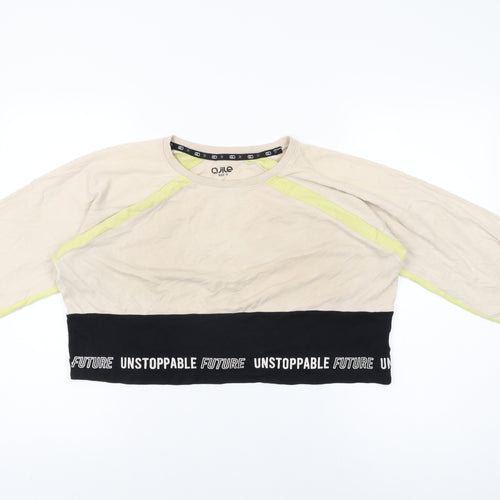 QJILE Womens Beige Cotton Pullover Sweatshirt Size S Pullover