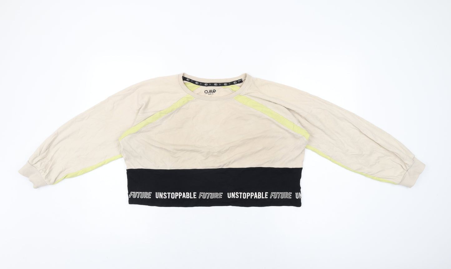 QJILE Womens Beige Cotton Pullover Sweatshirt Size S Pullover