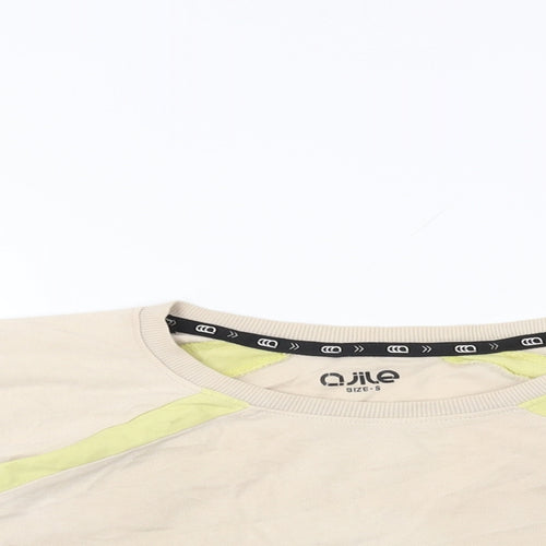 QJILE Womens Beige Cotton Pullover Sweatshirt Size S Pullover