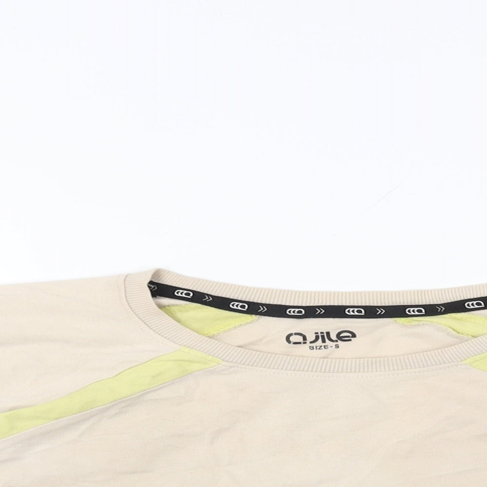 QJILE Womens Beige Cotton Pullover Sweatshirt Size S Pullover