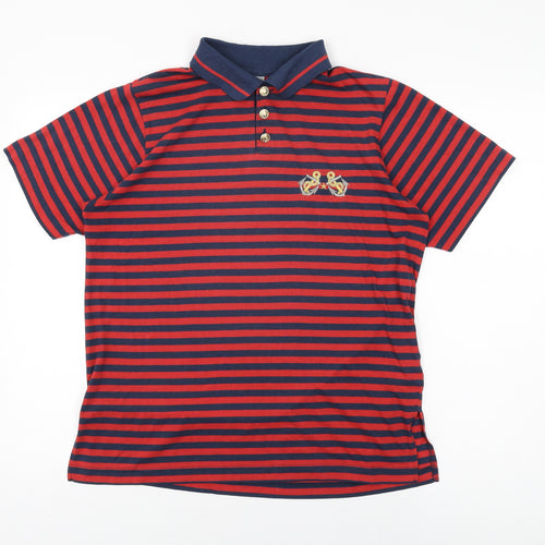 C&A Womens Red Striped Polyester Basic T-Shirt Size 10 Collared - Size 10-12