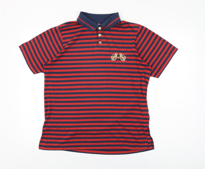 C&A Womens Red Striped Polyester Basic T-Shirt Size 10 Collared - Size 10-12