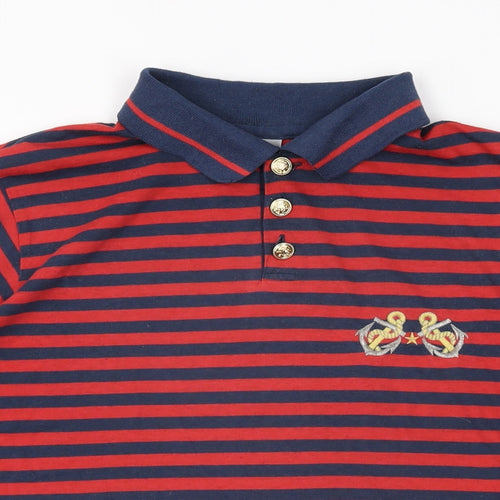 C&A Womens Red Striped Polyester Basic T-Shirt Size 10 Collared - Size 10-12
