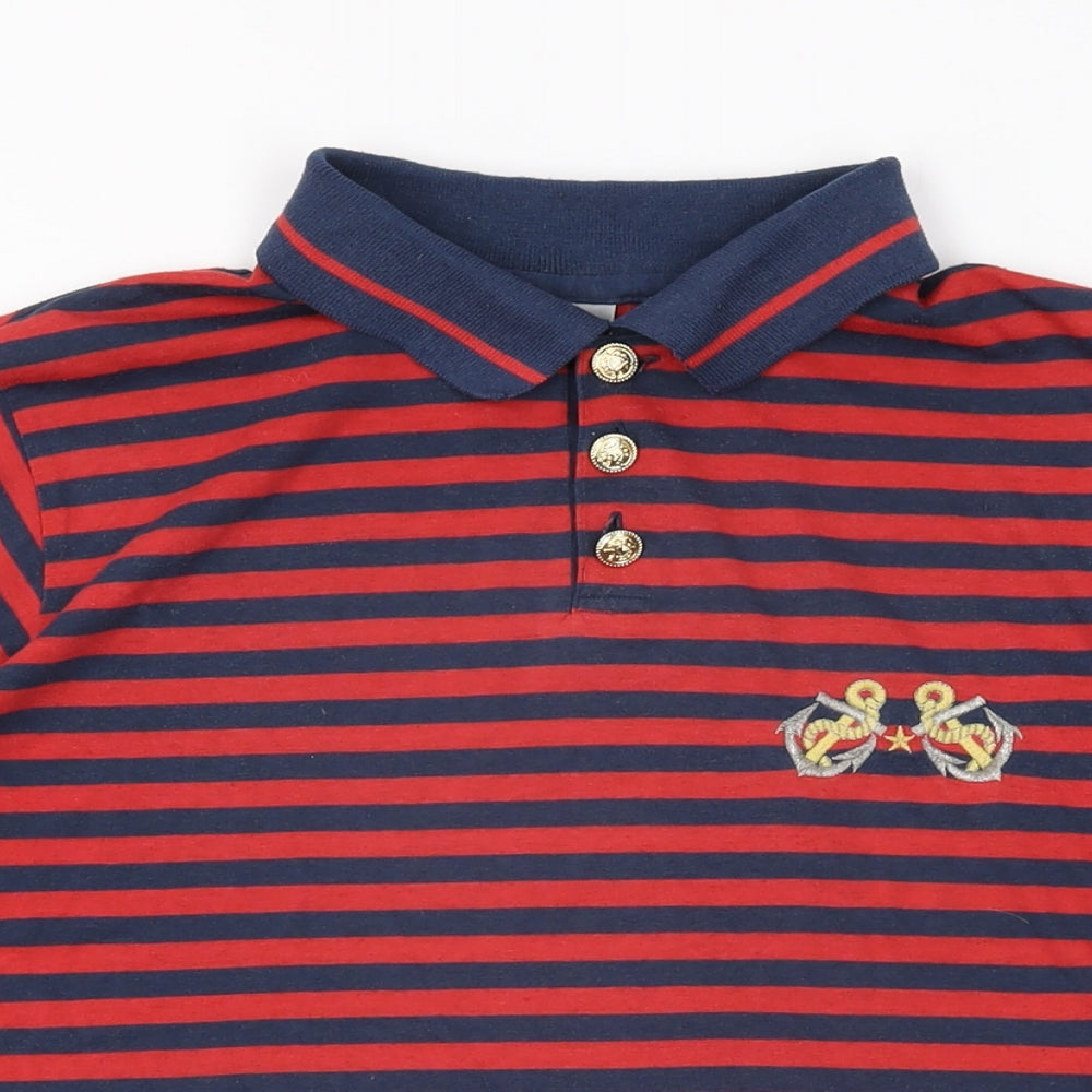 C&A Womens Red Striped Polyester Basic T-Shirt Size 10 Collared - Size 10-12
