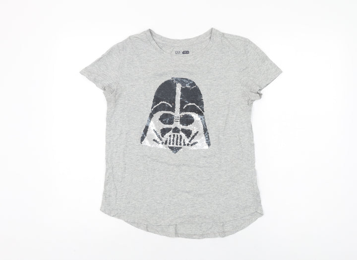 Gap Girls Grey Cotton Basic T-Shirt Size 2XL Round Neck Pullover - Star Wars