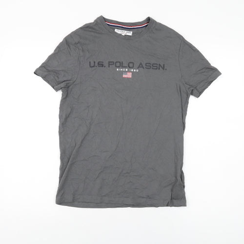 US Polo Assn. Mens Grey Cotton T-Shirt Size S Round Neck