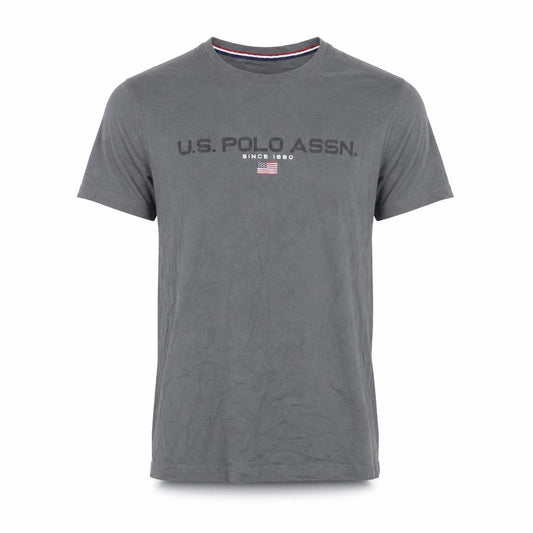 Front view of U.S. Polo Assn. men’s grey cotton t-shirt, size S, round neck