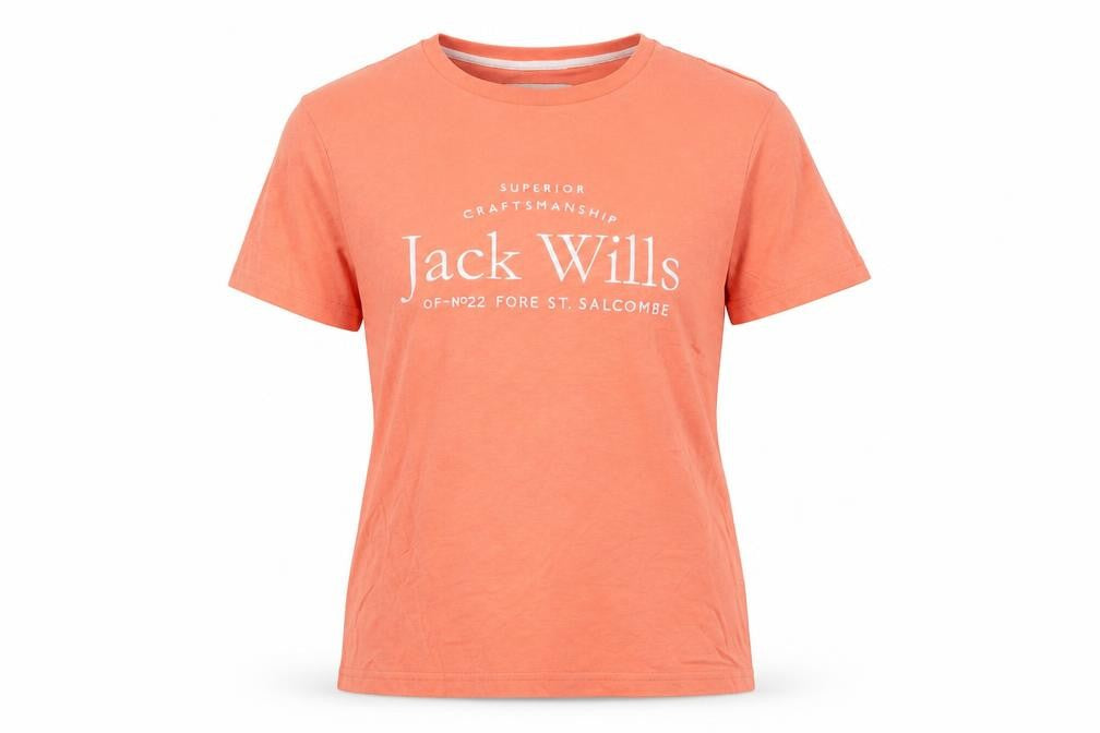 Front view of Jack Wills women’s pink cotton basic t-shirt, size UK 6, round neck