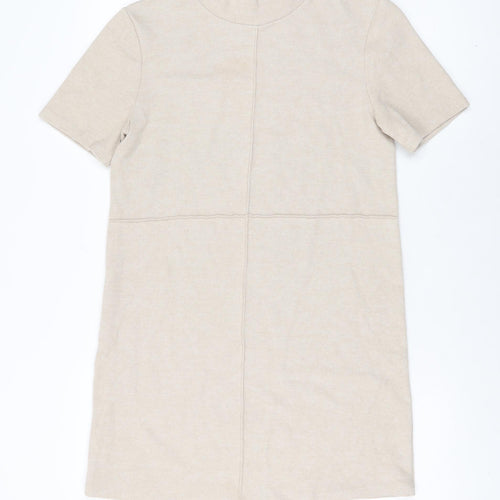 Zara Womens Beige Cotton Shift Size M High Neck Pullover