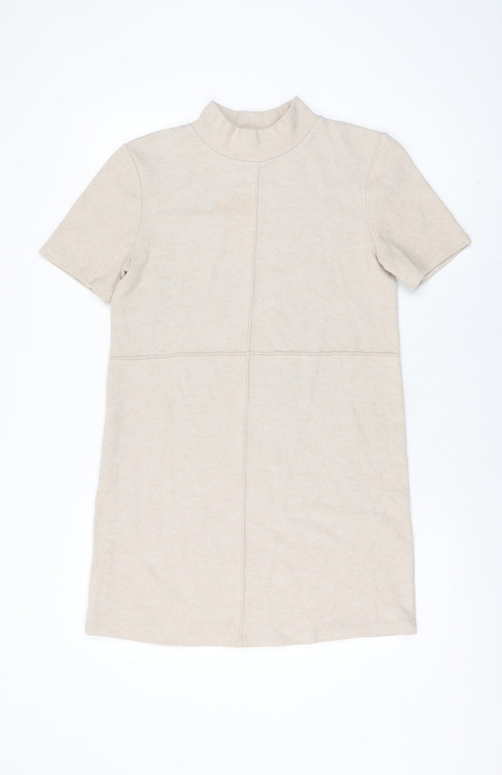 Zara Womens Beige Cotton Shift Size M High Neck Pullover