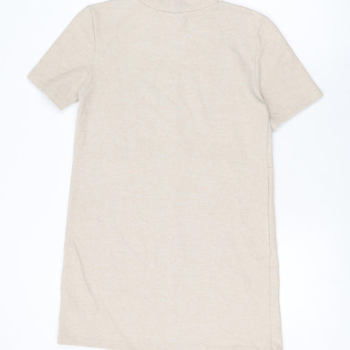 Zara Womens Beige Cotton Shift Size M High Neck Pullover