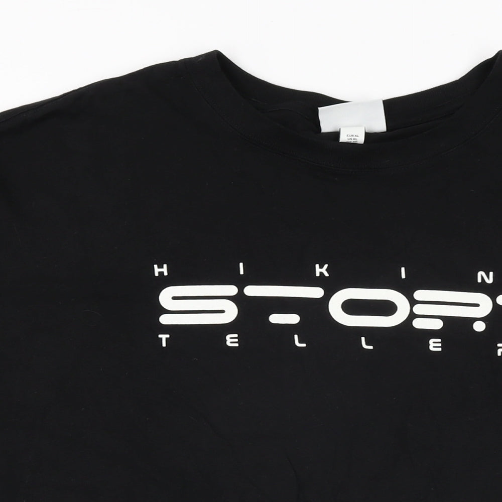 H&M Mens Black Cotton T-Shirt Size XL Round Neck