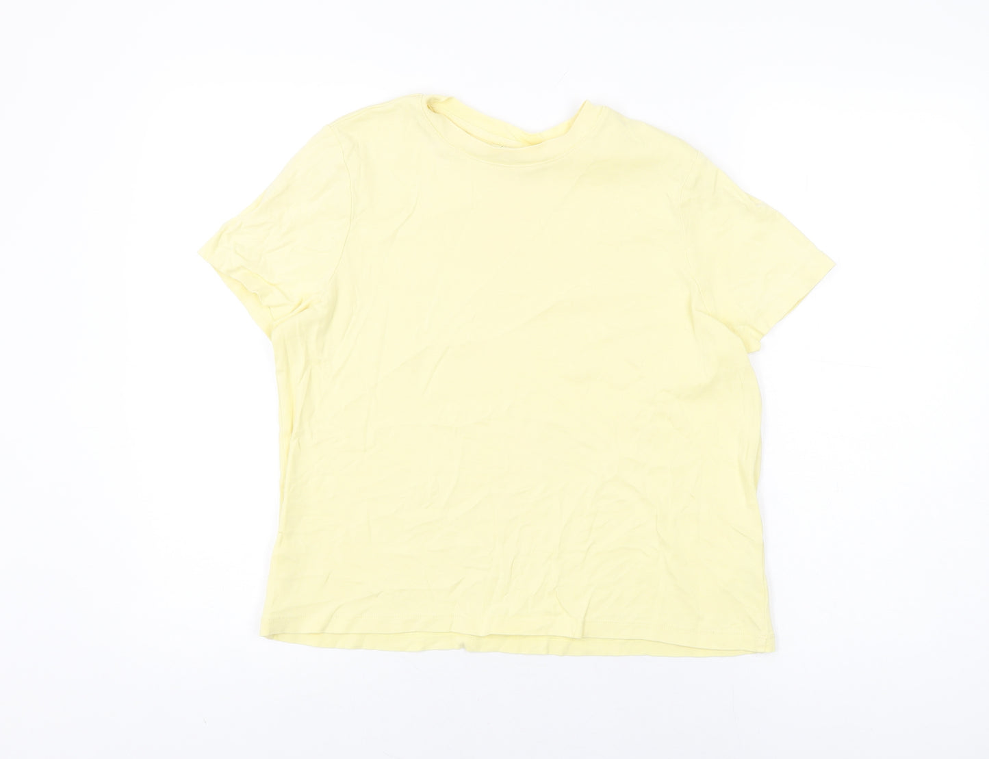 John Lewis Womens Yellow Cotton Basic T-Shirt Size 12 Round Neck