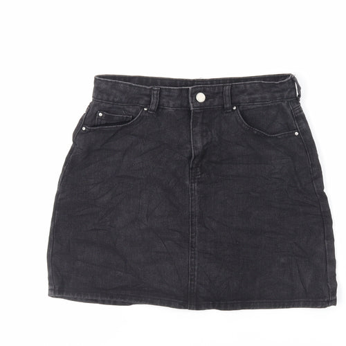 Denim & Co. Womens Black Cotton Mini Skirt Size 10 Zip - Pockets