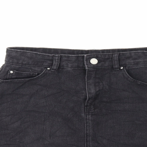Denim & Co. Womens Black Cotton Mini Skirt Size 10 Zip - Pockets