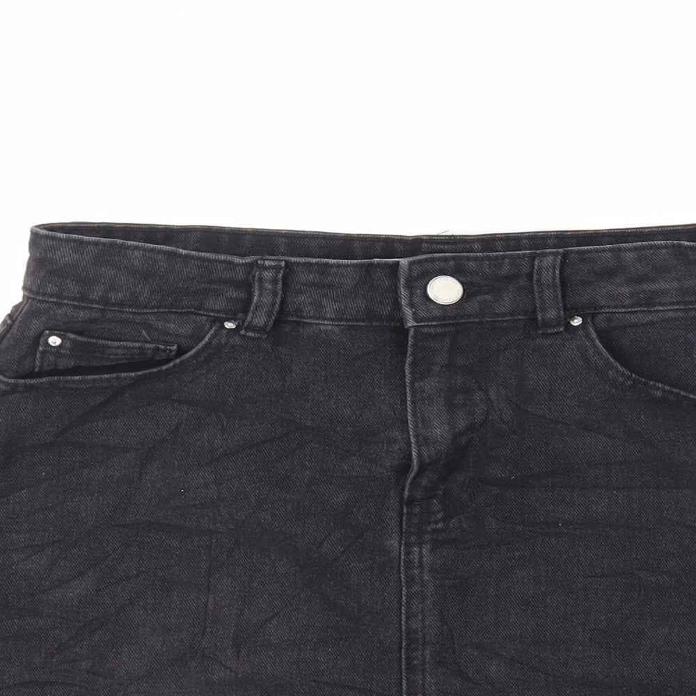 Denim & Co. Womens Black Cotton Mini Skirt Size 10 Zip - Pockets