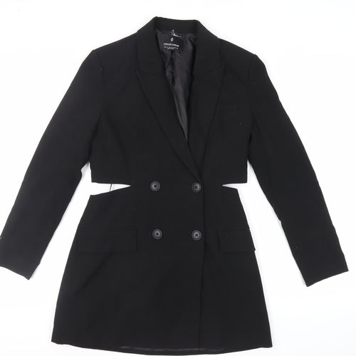 Stradivarius Womens Black Polyester Jacket Dress Size M Collared Button - Cut Out