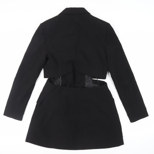Stradivarius Womens Black Polyester Jacket Dress Size M Collared Button - Cut Out