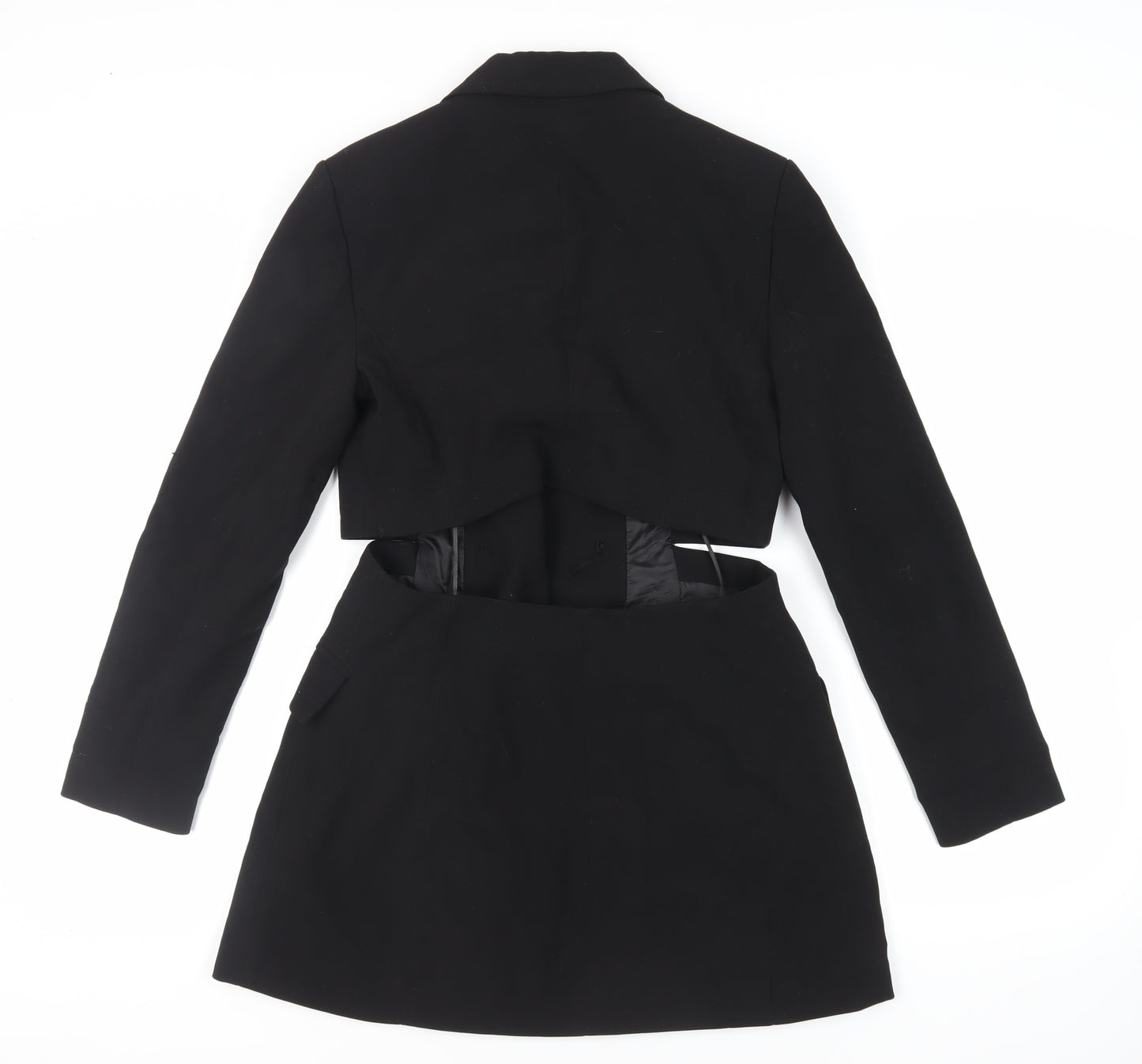 Stradivarius Womens Black Polyester Jacket Dress Size M Collared Button - Cut Out