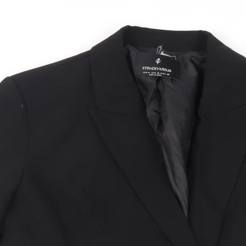 Stradivarius Womens Black Polyester Jacket Dress Size M Collared Button - Cut Out