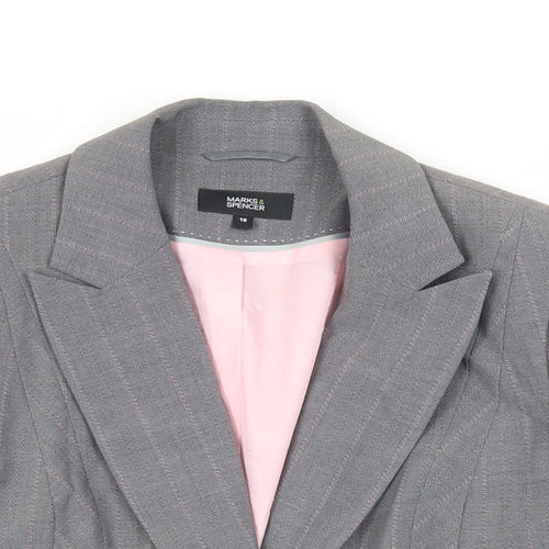 Marks and Spencer Womens Grey Striped Jacket Blazer Size 18 Button
