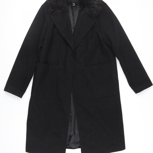 New Look Womens Black Overcoat Coat Size 12 Snap - Faux Fur Collar