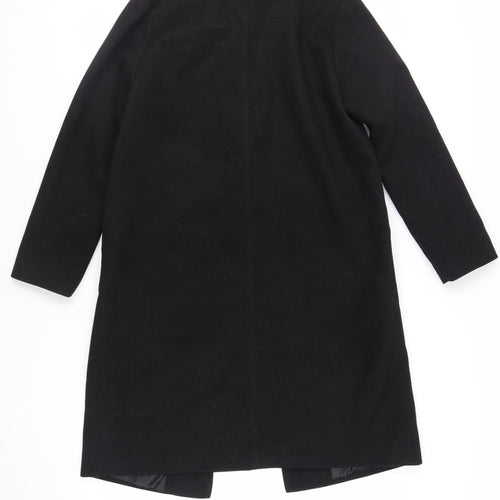 New Look Womens Black Overcoat Coat Size 12 Snap - Faux Fur Collar