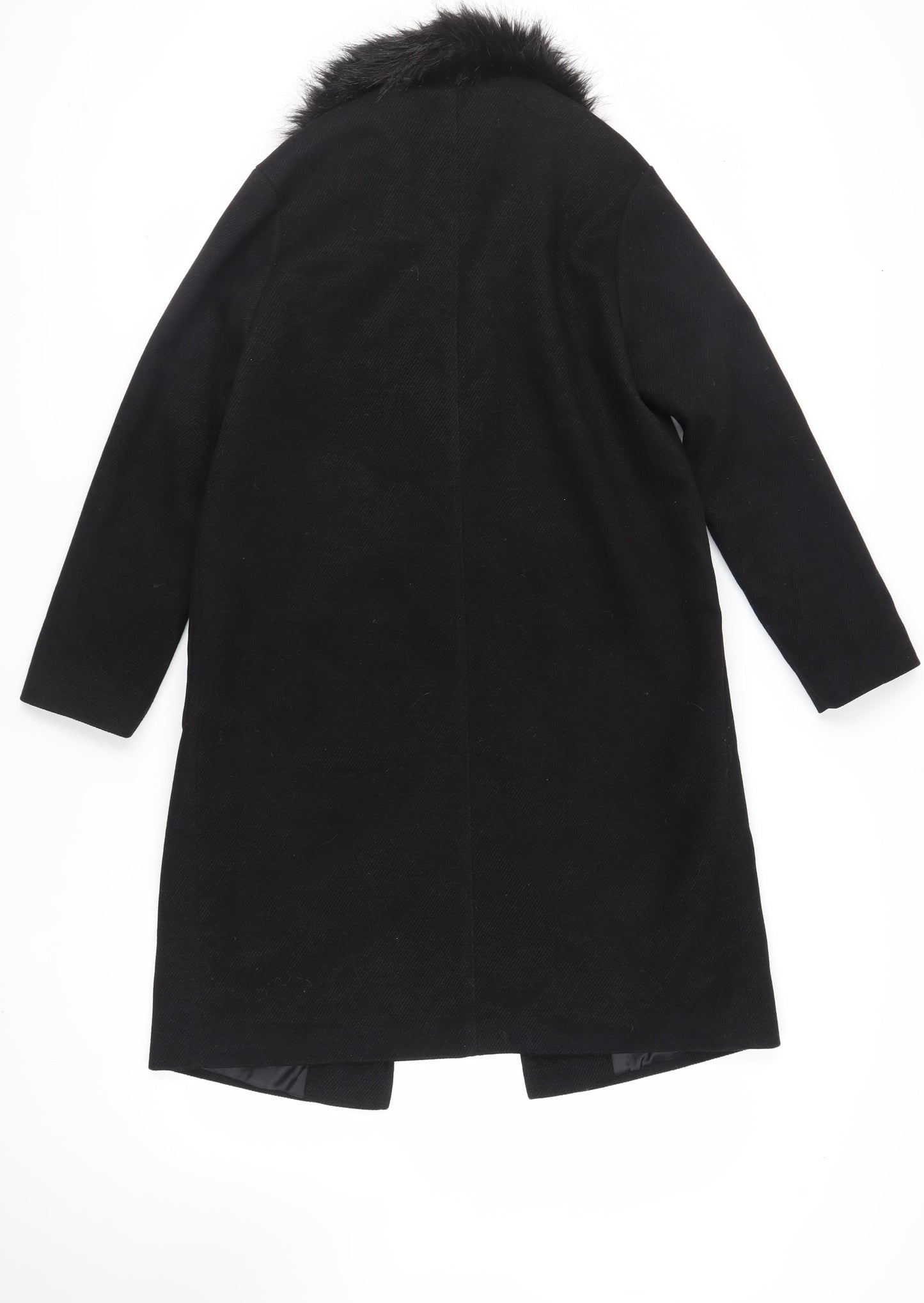New Look Womens Black Overcoat Coat Size 12 Snap - Faux Fur Collar