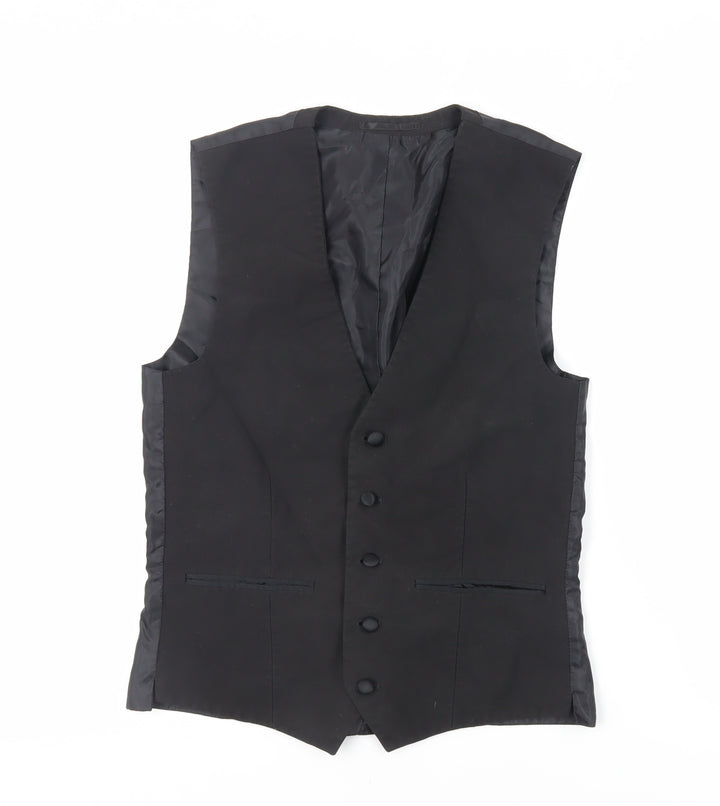 NEXT Mens Black Polyester Jacket Suit Waistcoat Size 36 Regular