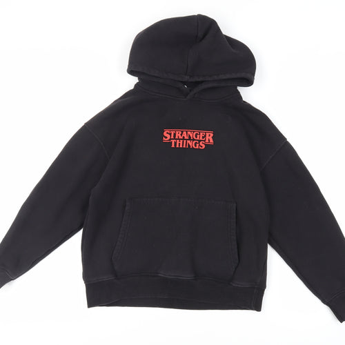 Zara Girls Black Cotton Pullover Hoodie Size 10 Years Pullover - Stranger Things