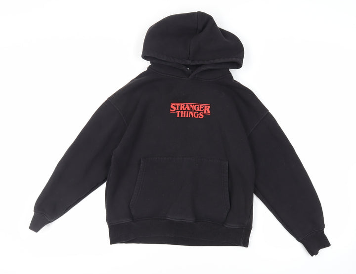 Zara Girls Black Cotton Pullover Hoodie Size 10 Years Pullover - Stranger Things