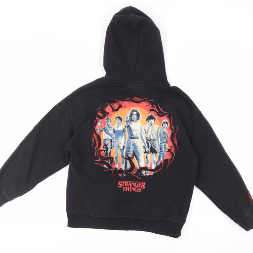Zara Girls Black Cotton Pullover Hoodie Size 10 Years Pullover - Stranger Things