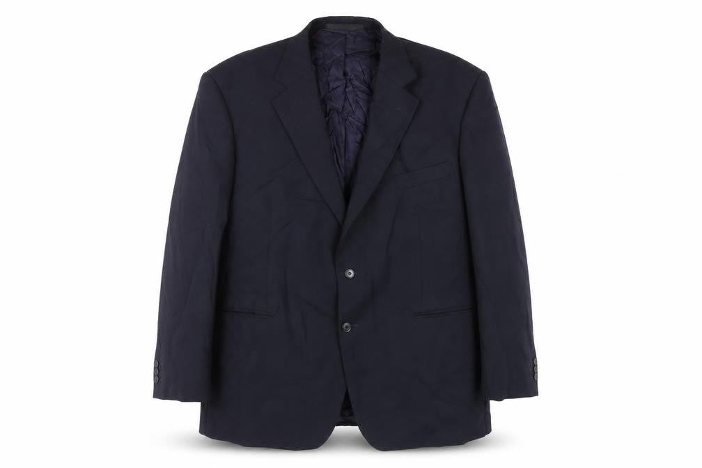 Front view of Marks & Spencer men’s blue wool jacket suit jacket, size 46, regular