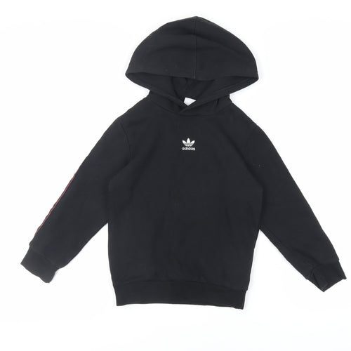 adidas Boys Black Cotton Pullover Hoodie Size 6-7 Years Pullover - Logo