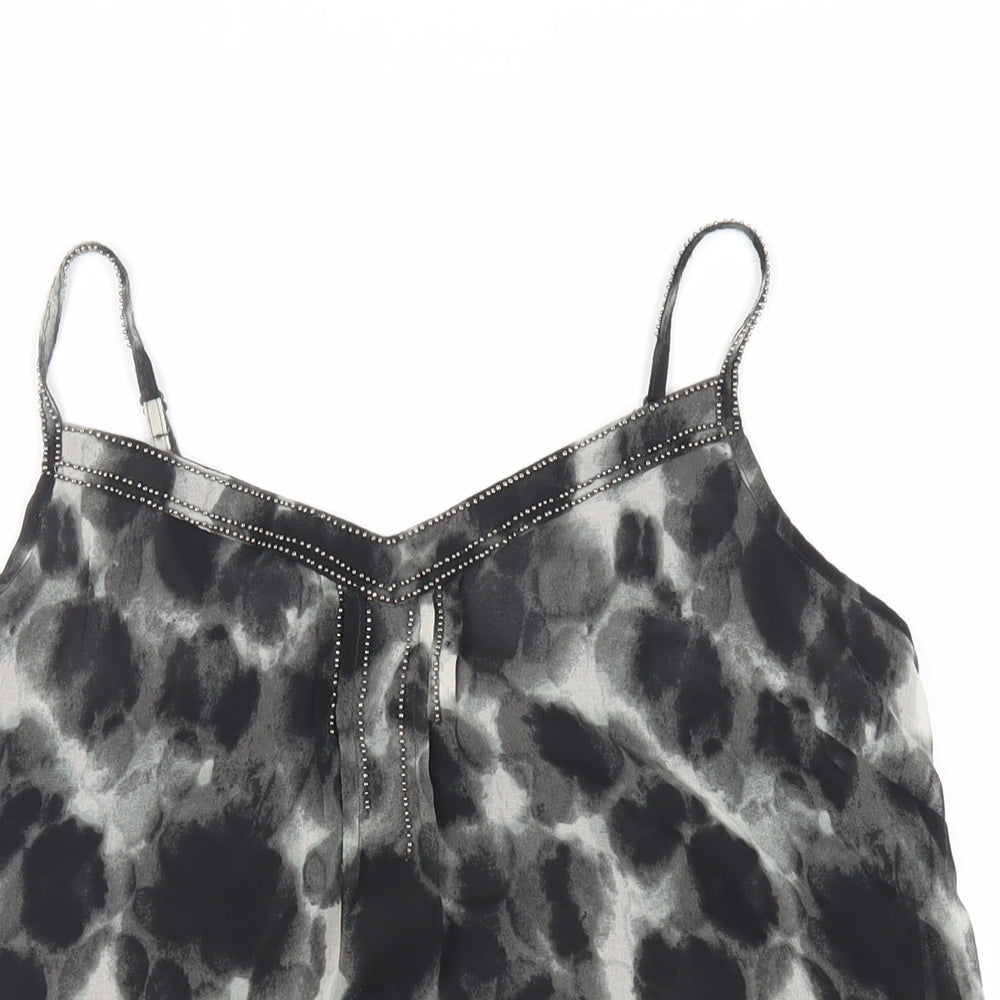 NEXT Womens Black Geometric Polyester Camisole Tank Size 6 V-Neck - Beaded
