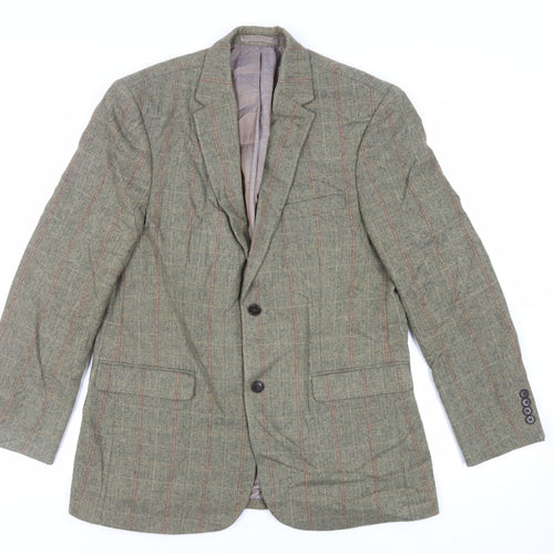 Greenwoods Mens Green Plaid Polyester Jacket Blazer Size 40 Regular