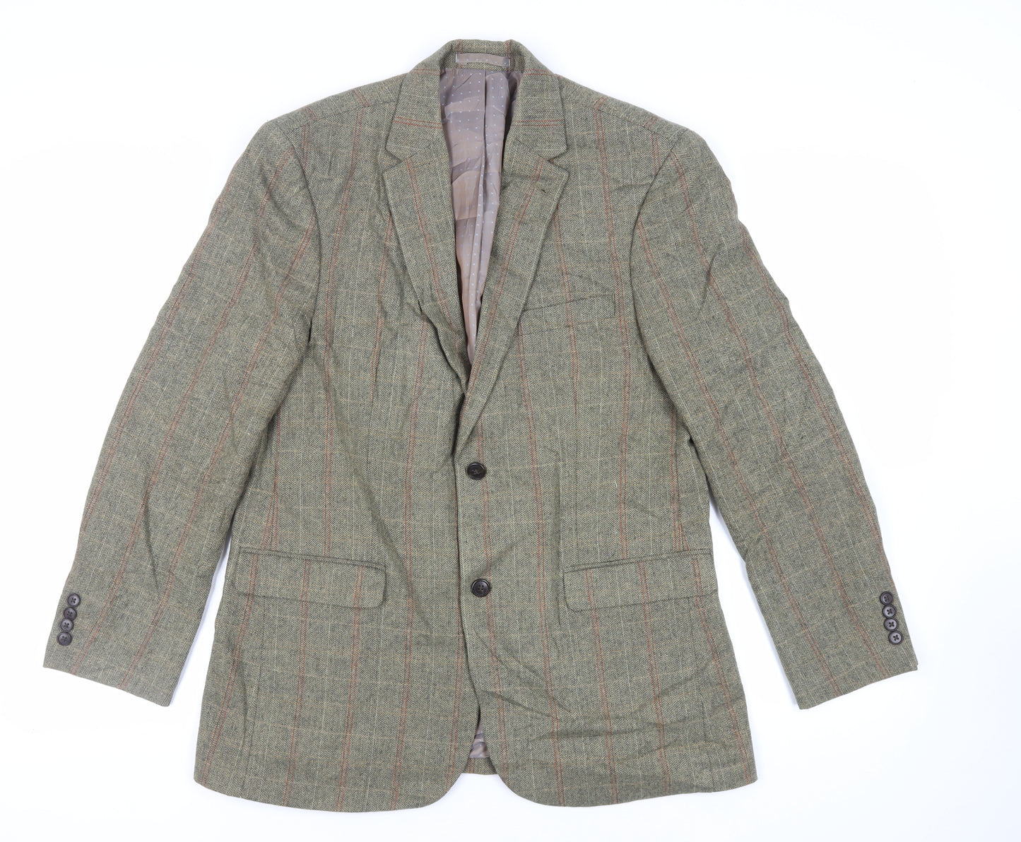 Greenwoods Mens Green Plaid Polyester Jacket Blazer Size 40 Regular