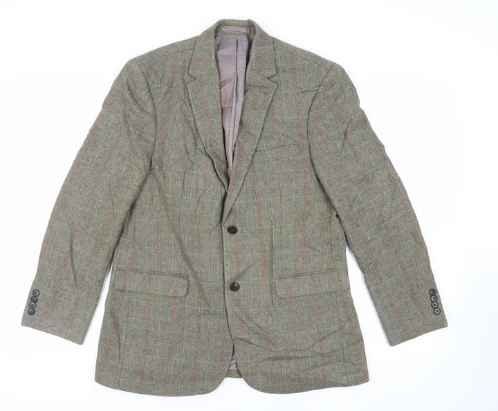 Greenwoods Mens Green Plaid Polyester Jacket Blazer Size 40 Regular