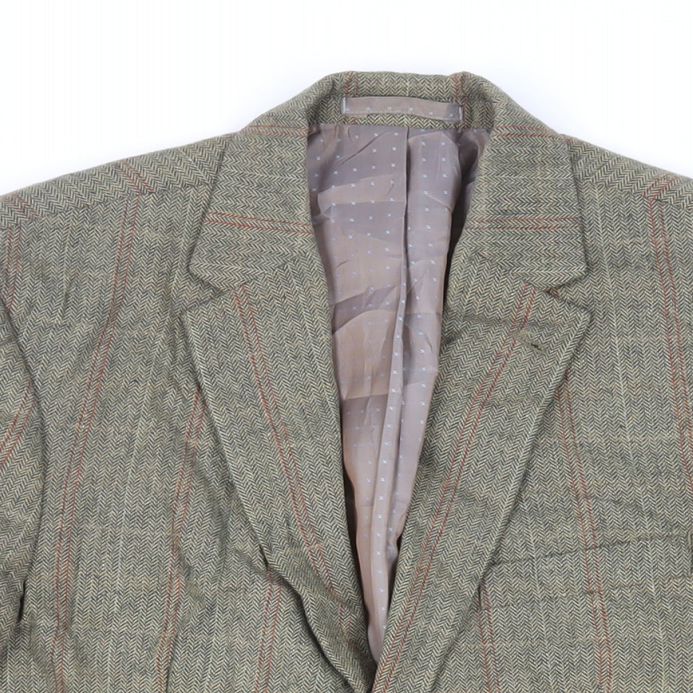 Greenwoods Mens Green Plaid Polyester Jacket Blazer Size 40 Regular
