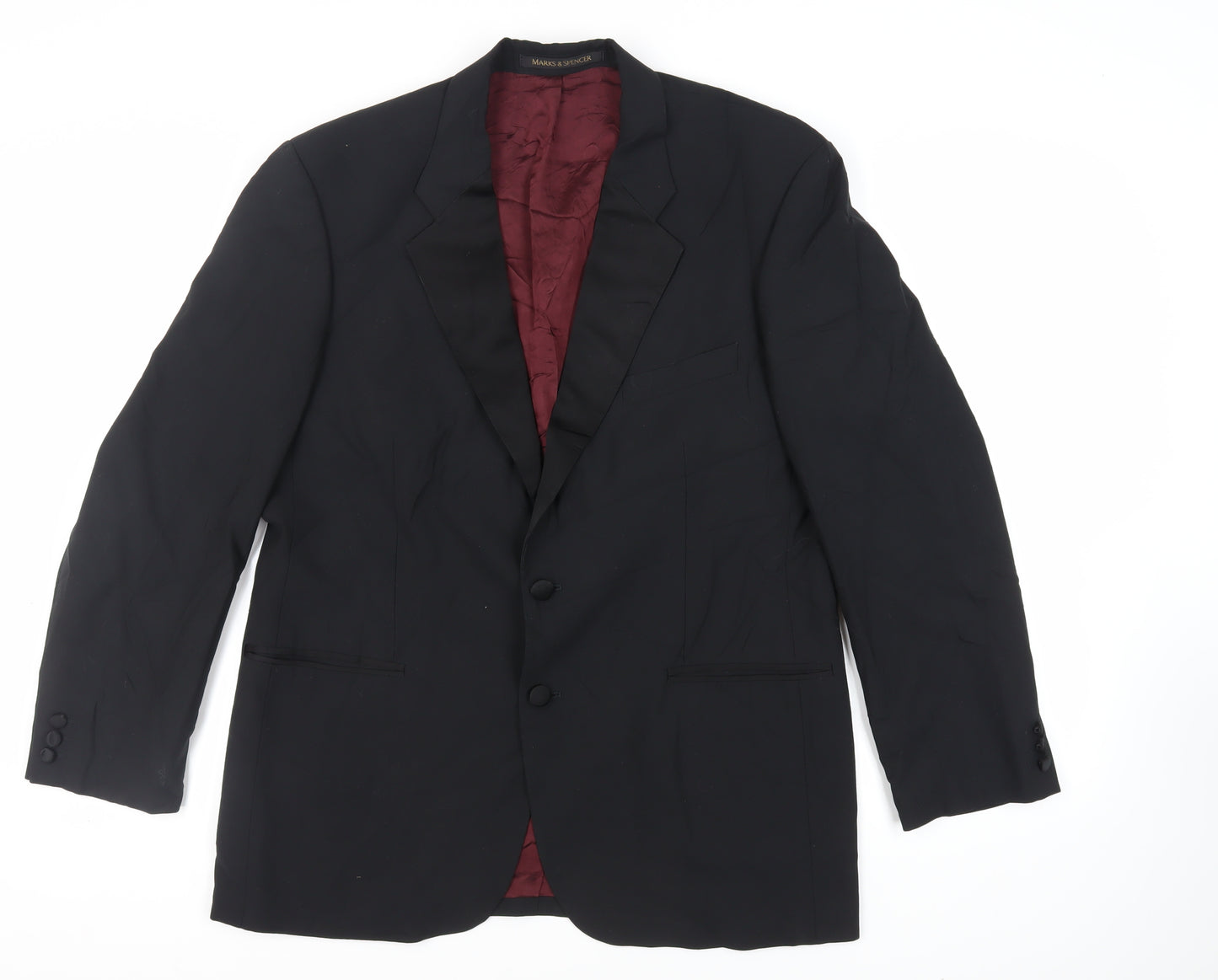 St Michael Mens Black Polyester Tuxedo Suit Jacket Size 42 Regular - Vintage